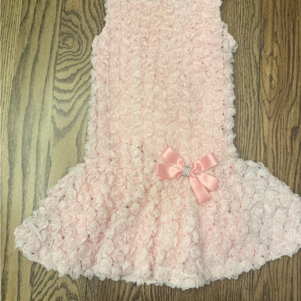 Rare Editions Pink Lace Floral Sequined Lined  Girls Sz 5 Dress BC